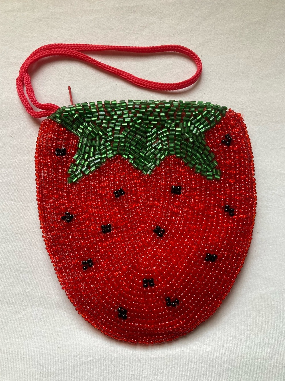 Beaded Strawberry Wristlet Pouch